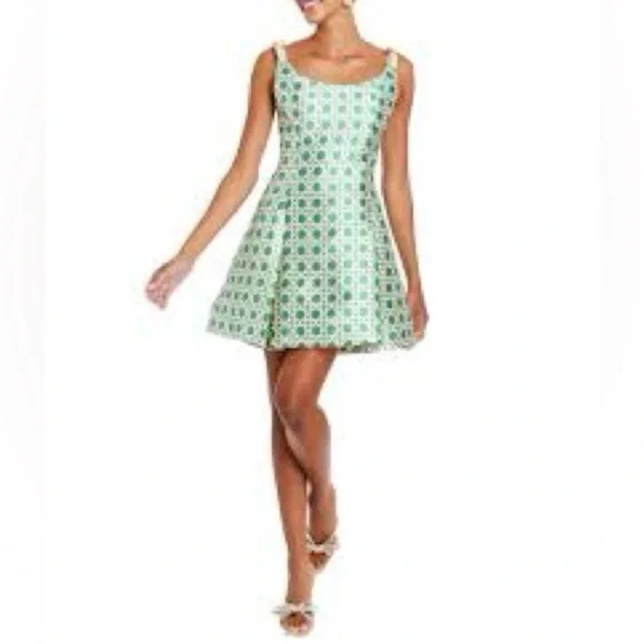 NWT Mestiza Sleeveless Green Patterned Mini Dress - Picture 6 of 12